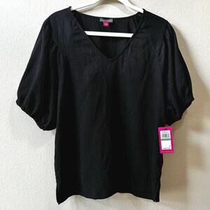 Vince Camuto NWT Textured Black Puff Sleeve V-neck Blouse